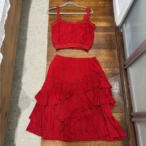 Anthropologie two piece red top and skirt